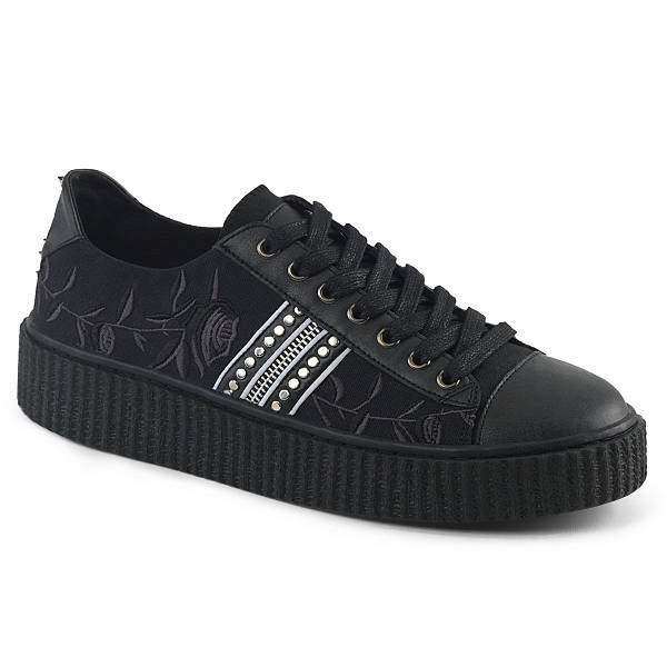 Demonia Women's Sneeker-106 Sneakers - Black Canvas/Black Faux Leather D7251-04US Clearance